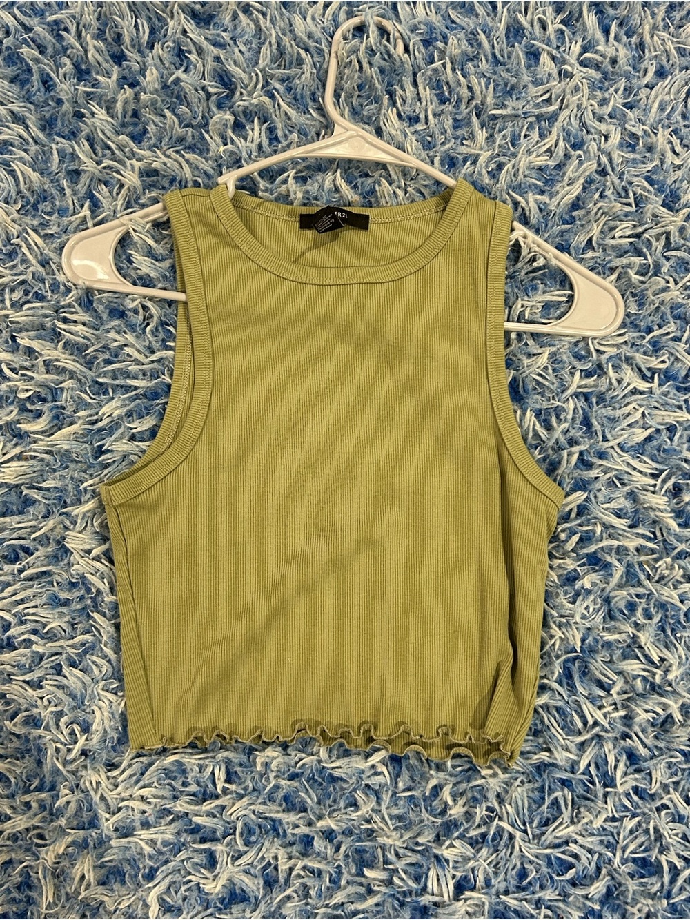 Green Sleeveless Ribbed Crop Tank Top